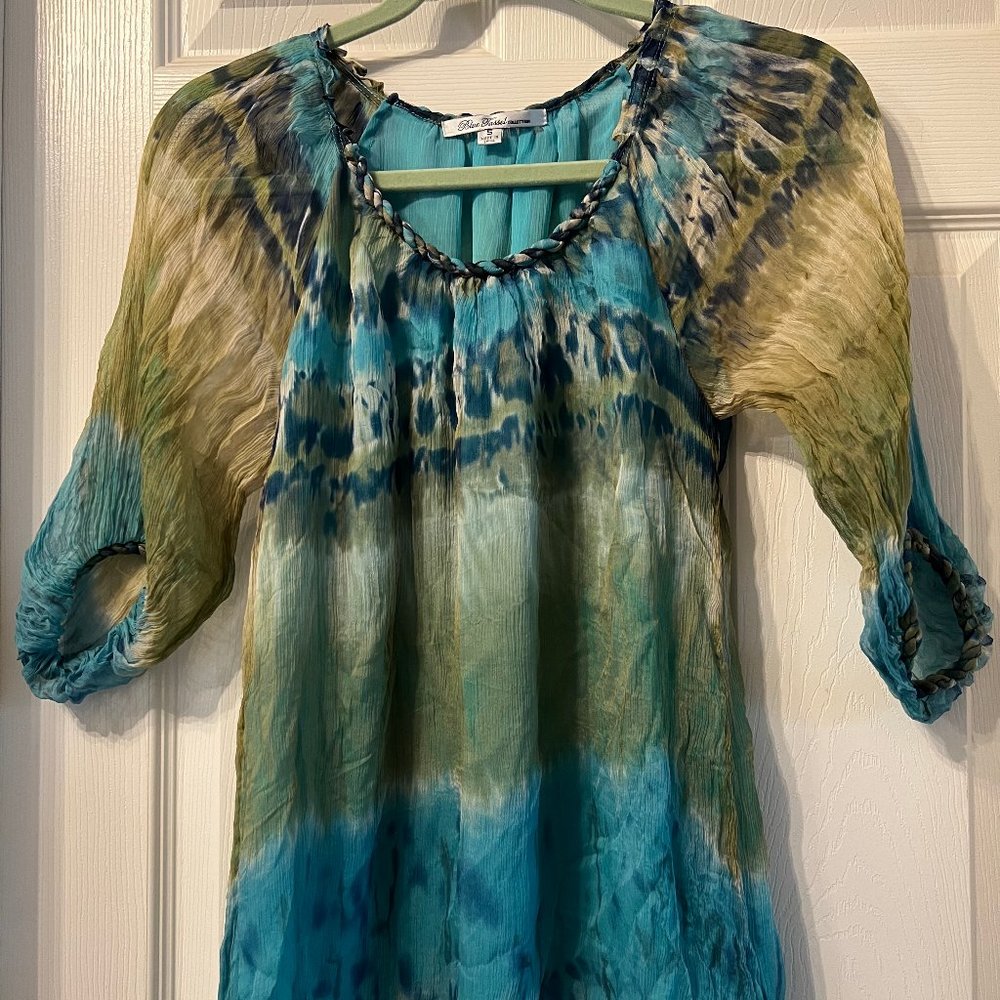 Blue Tassel Silk Shirt Size S